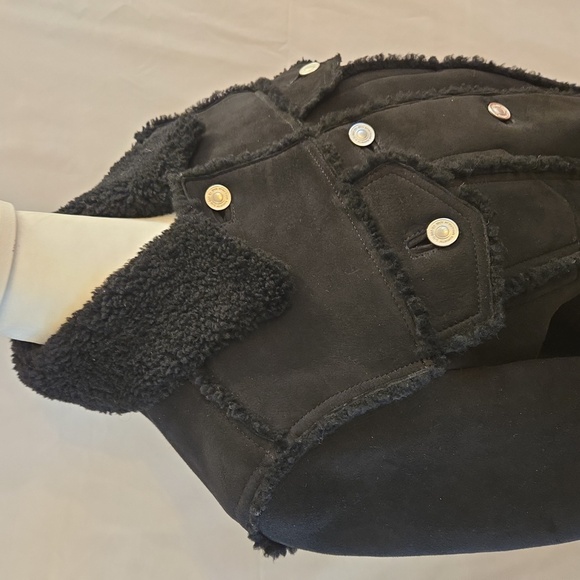 All Saints Kingsley Sherling Trucker Biker Jacket Black Size Small - Picture 6 of 15